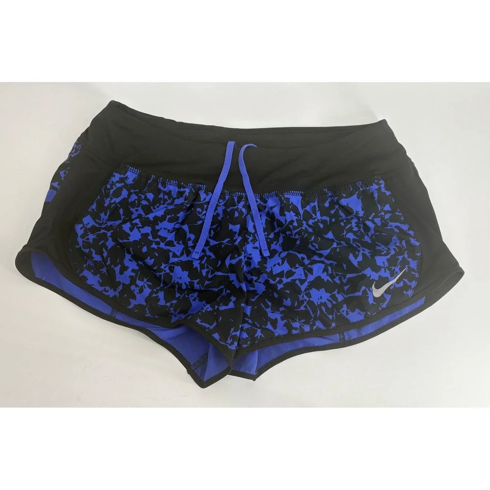 Nike Dri-FIT Running‎ Shorts Womens Medium Blue Black Abstract Print Athletic